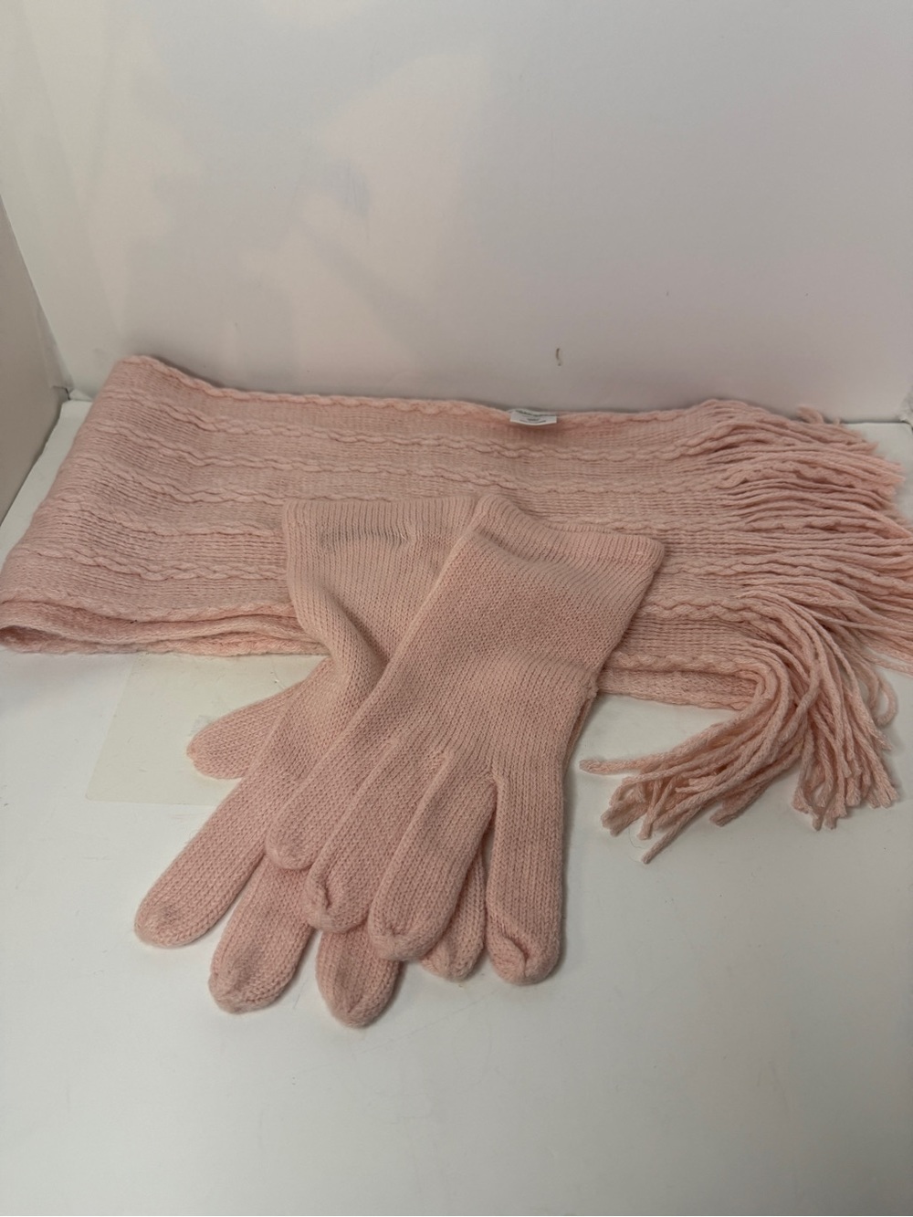 New York and Co Women's Soft Pink Knit Scarf and Gloves Set